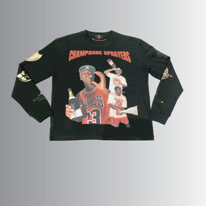 Black Champagne Sprayer Long Sleeve Graphics MJ  T